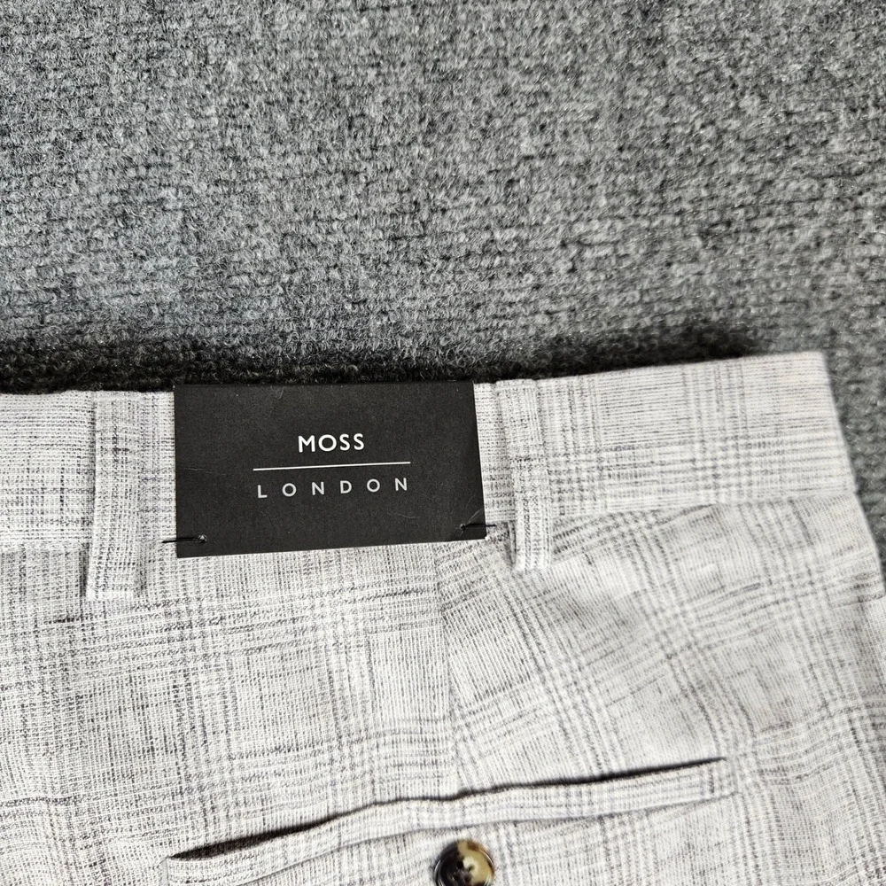 Moss London Slim Fit Trousers Grey Glen Check Dress Pants 36R NWT